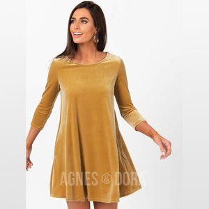 Agnes & Dora Velvet 3/4 Sleeve Swing Tunic, Deep Gold